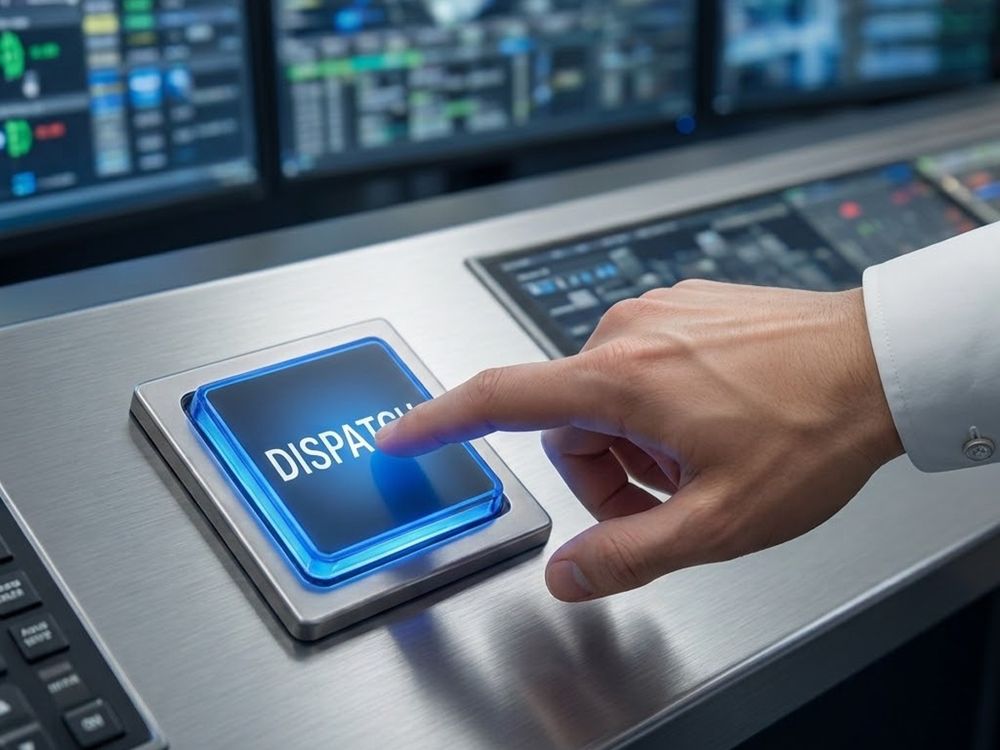 Operator pressing a single dispatch button for the whole fleet